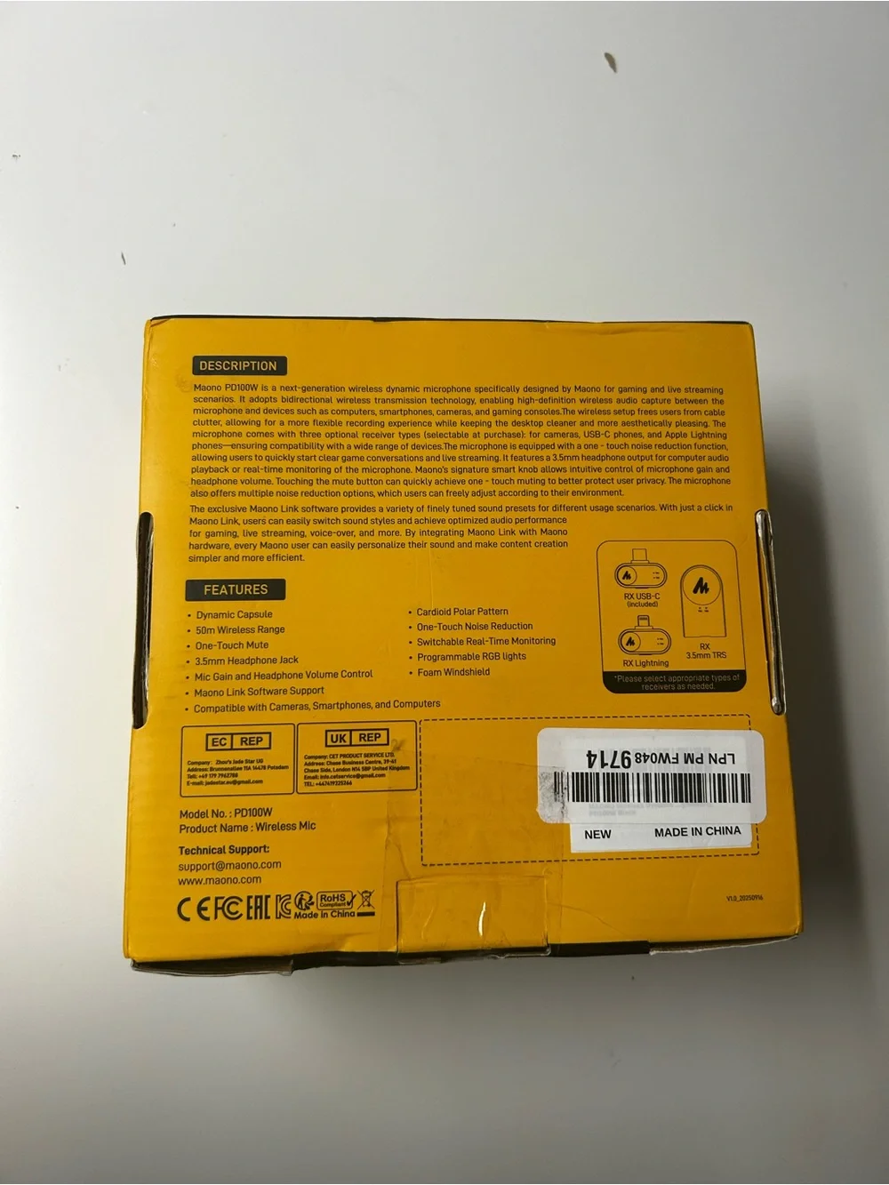 MAONO PD100W Wireless Gaming Microphone One-Click Noise Reduction Custom RGB